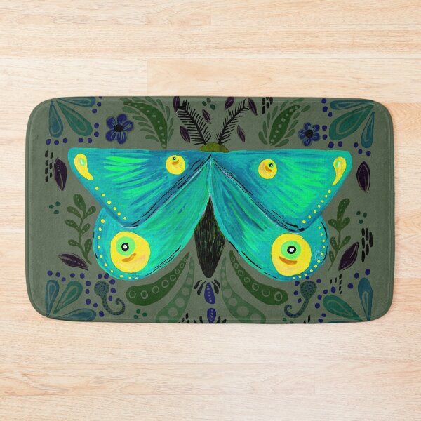 Item preview, Blue gouache folkart inspired moth motif designed and sold by JadeRamseyArt.