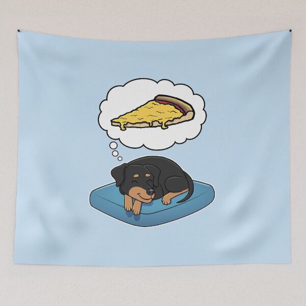 Item preview, Miniature Pinscher dreaming about Cheese Pizza designed and sold by DoggieDelights.