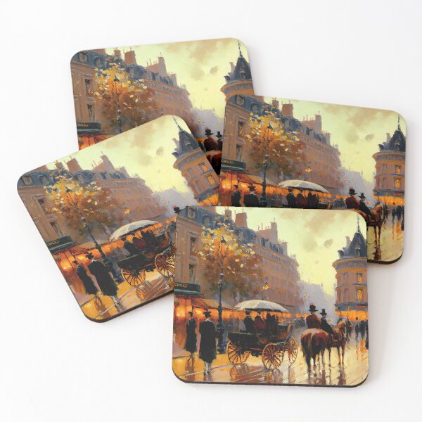 Item preview, Bustling City Street - Painting of a Busy Urban Scene with Carriages, People, and Buildings in Quick Bold Brushstrokes, Inspired by Monet's The Boulevard des Capucines designed and sold by ottaringi.