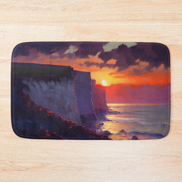 Item preview, Vibrant Sunset on the Cliff - Painting of a Cliff Face with Play of Light and Shadow in Impressionistic Brushstrokes, Inspired by Monet's Cliff Walk at Pourville designed and sold by ottaringi.