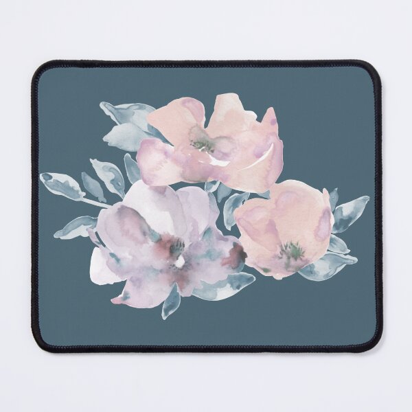 Item preview, Watercolor of pink and purple flowers over blue background designed and sold by marufemia.