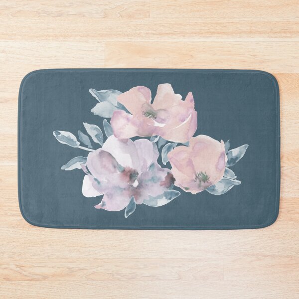 Item preview, Watercolor of pink and purple flowers over blue background designed and sold by marufemia.