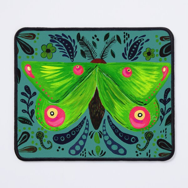 Item preview, Green gouache folkart inspired moth motif designed and sold by JadeRamseyArt.