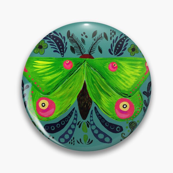Item preview, Green gouache folkart inspired moth motif designed and sold by JadeRamseyArt.