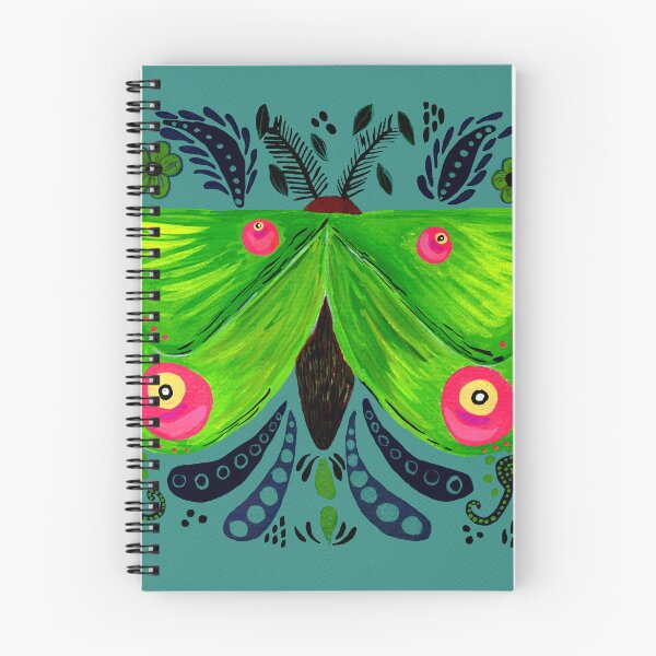 Item preview, Green gouache folkart inspired moth motif designed and sold by JadeRamseyArt.