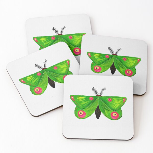 Item preview, Green gouache folkart inspired moth motif designed and sold by JadeRamseyArt.