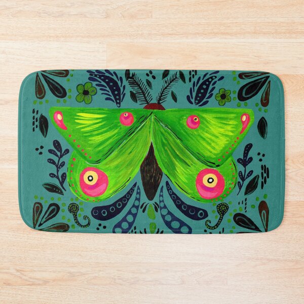 Item preview, Green gouache folkart inspired moth motif designed and sold by JadeRamseyArt.