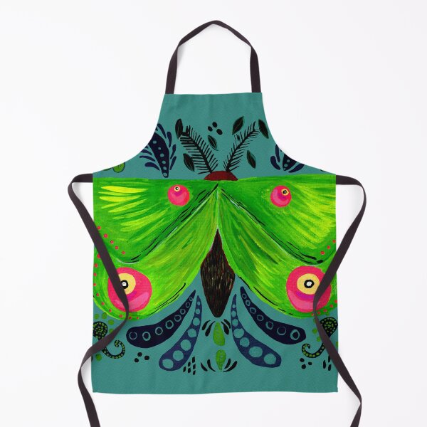 Item preview, Green gouache folkart inspired moth motif designed and sold by JadeRamseyArt.