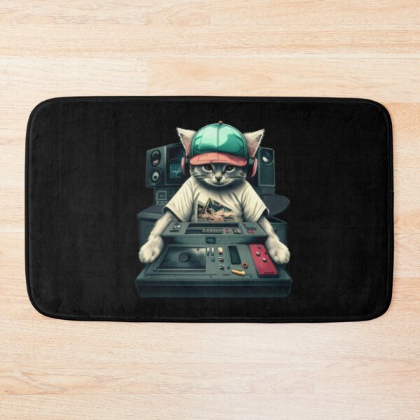 Item preview, DJ cat in a baseball cap playing on the console designed and sold by Diamaber.