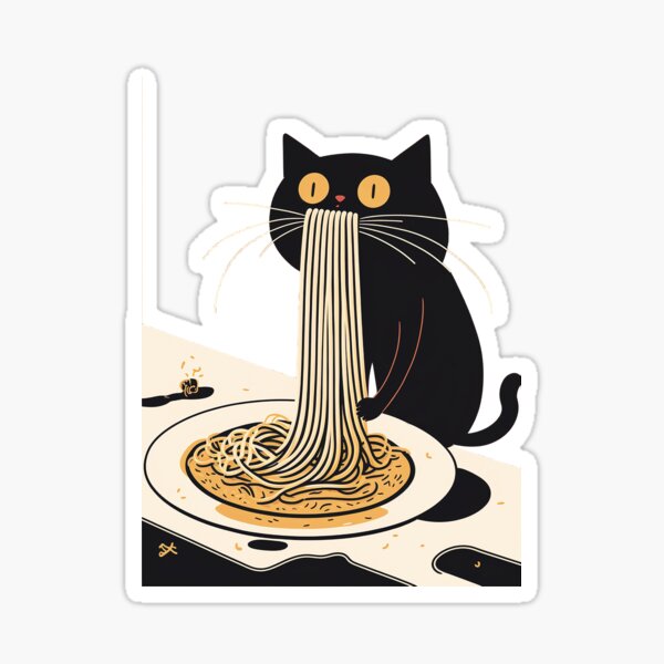 Cat eating spaghetti comic style Sticker