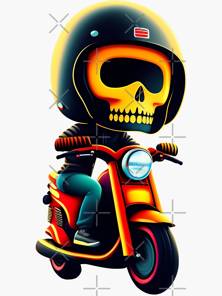 Vintage Biker Scooter Skull - Cool Motorcycle Or Funny Helmet