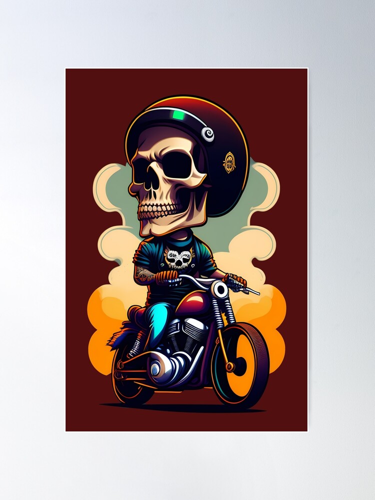 Badass Vintage Biker Skull - Cool Motorcycle Or Funny Helmet Design - Gift  For Any Motorbike Lover Lover | Poster