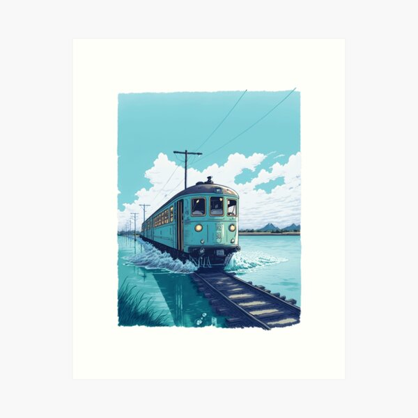 Aperçu de l'œuvre Vieux train japonais de style anime rétro créée et vendue par KaPrints.