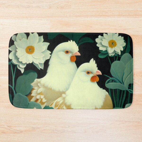 Item preview, Two Darling Chickens in a Flower Garden - New Mexico Folk Art Style designed and sold by newnomads-art.