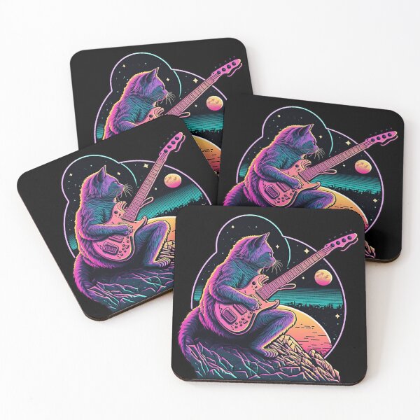 Item preview, Retrowave Guitar Cat designed and sold by Mushi-EShop.
