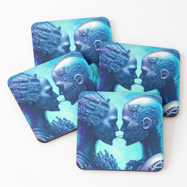 Item preview, Robots in Love on a frozen blue background designed and sold by Simone Davino.