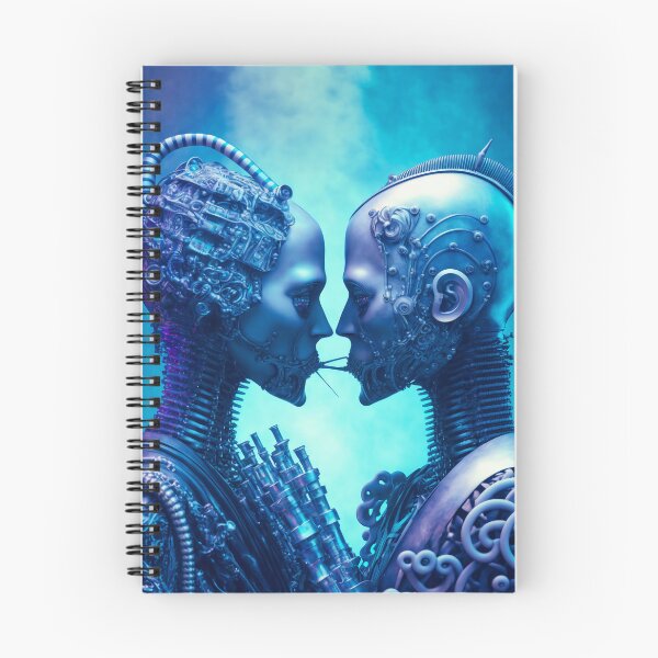 Item preview, Robots in Love on a frozen blue background designed and sold by Simone Davino.