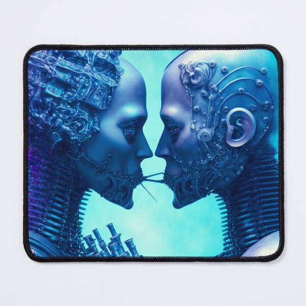 Item preview, Robots in Love on a frozen blue background designed and sold by Simone Davino.