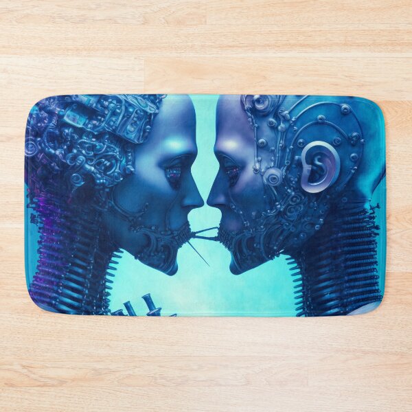 Item preview, Robots in Love on a frozen blue background designed and sold by Simone Davino.