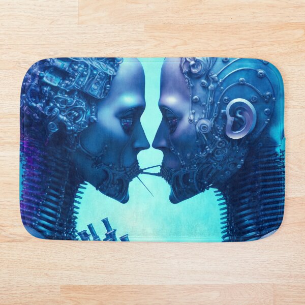 Item preview, Robots in Love on a frozen blue background designed and sold by Simone Davino.