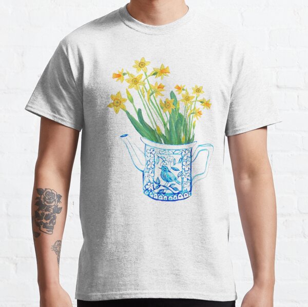 Daffodils in a vintage teapot / Spring flower still life Classic T-Shirt