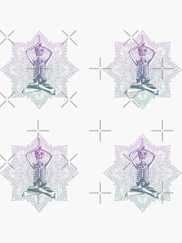 "Yoga mandala skeleton poses spiritually, good vibes, cool art" Sticker