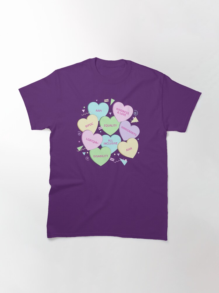 Classic T-Shirt, 80s Inclusion Valentine's Hearts designed and sold by jitterfly