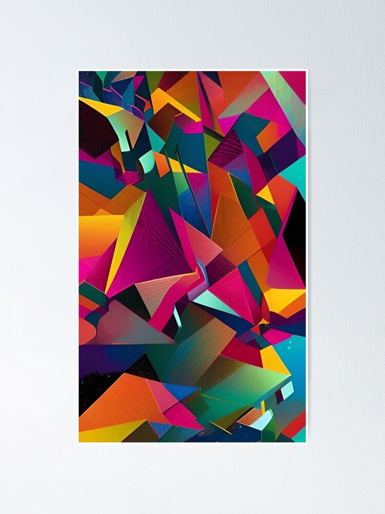 Abstrakte, moderne digitale, farbenfrohe kunst mit drucker und aufkleber in  geometrischen formen