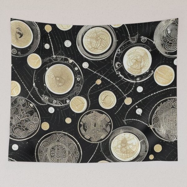 Item preview, Pattern, Celestial Coins on Black  designed and sold by Canadamarsworks.