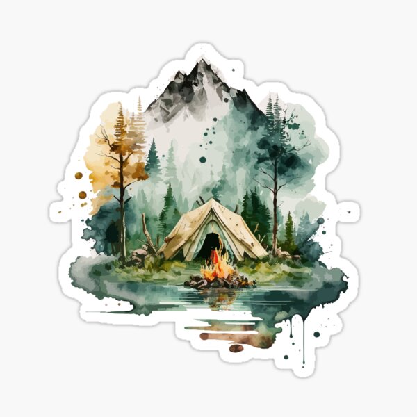 Item preview, Water Color Camping on an Island designed and sold by TheSilverString.