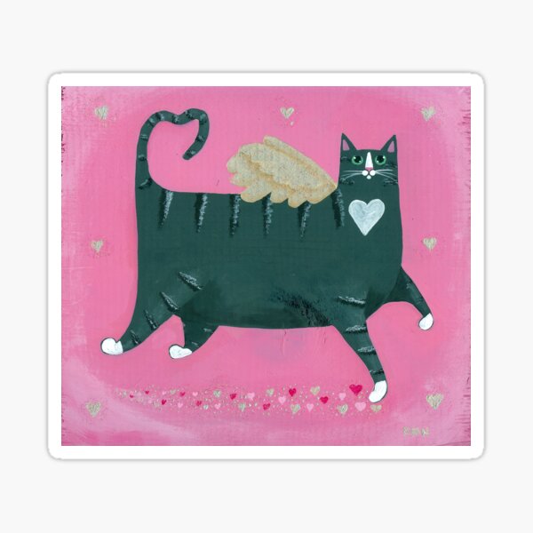 Black Tabby Cupid Cat Sticker
