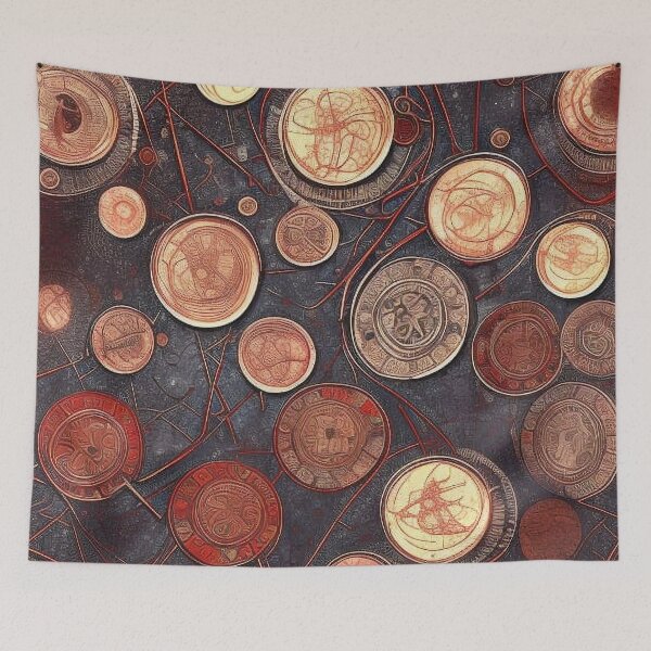 Item preview, Pattern, Coins Gold Silver Red Rust on Grey designed and sold by Canadamarsworks.