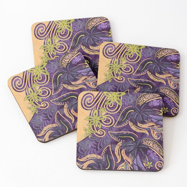 Item preview, Polynesian - Hawaiian - Samoan Purple And Gold Tribal Floral designed and sold by sunnthreads.