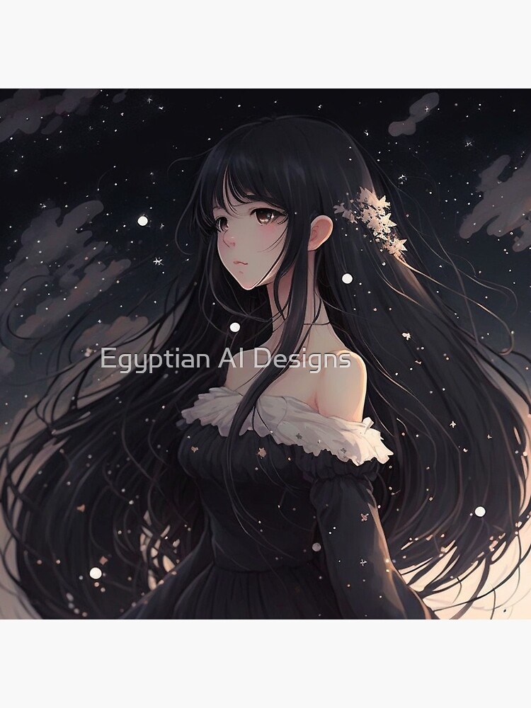 Premium AI Image  anime girl with long black hair and star