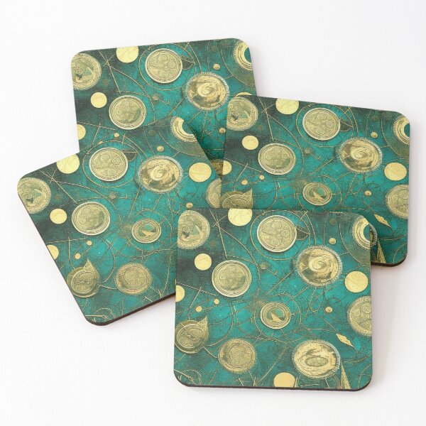 Item preview, Pattern, Coins Gold Glowing Green on Turquoise designed and sold by Canadamarsworks.