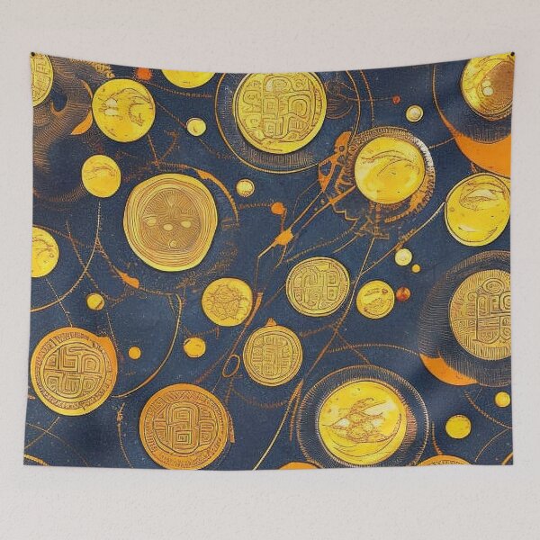 Item preview, Pattern, Coins Gold Glowing on Celestial Background, Aztec designed and sold by Canadamarsworks.