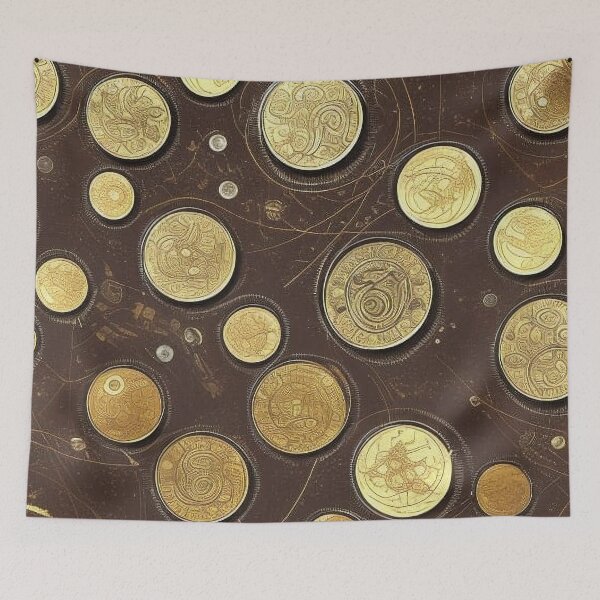 Item preview, Pattern, Coins Gold on Brown Earthy Background, Aztec designed and sold by Canadamarsworks.