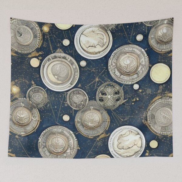Item preview, Pattern, Coins Silver on Celestial Navy Blue designed and sold by Canadamarsworks.