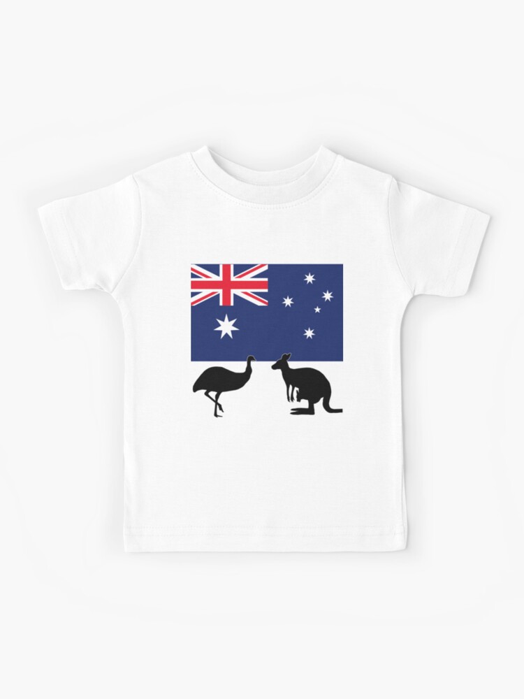 Australian Flag with Silhouette of Emu and Kangaroo by Orikall Kids T-Shirt