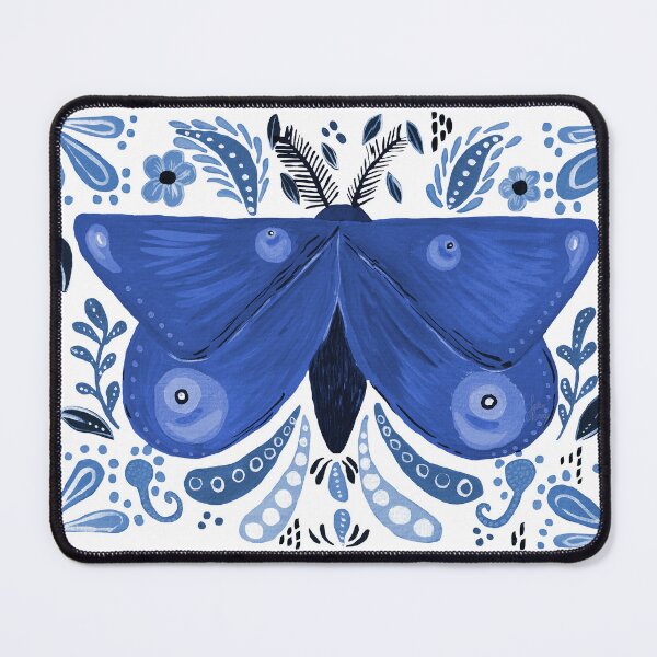 Item preview, Navy gouache folkart inspired moth motif designed and sold by JadeRamseyArt.