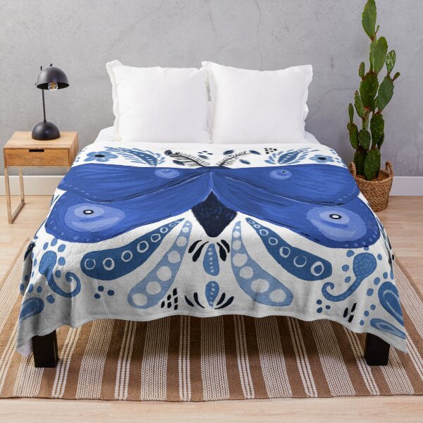 Item preview, Navy gouache folkart inspired moth motif designed and sold by JadeRamseyArt.