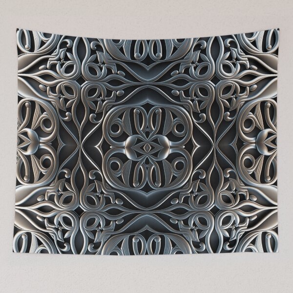 Item preview, Luxurious Filigree Fern 3D Print - Silver and Black Designer Pattern for a Modern Classic Glam Home V designed and sold by thearttist.
