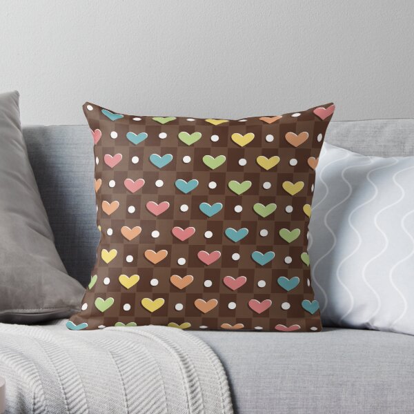 Chocolate Rainbow Heart Sprinkles Cake Mocha Brownie Throw Pillow