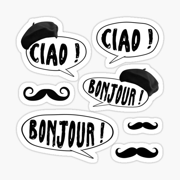 Item preview, french speech bubble set (ciao, bonjour) beret, moustache designed and sold by mystudiocreate.