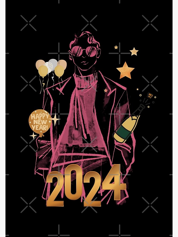 Poster for Sale avec l'œuvre « Bonne année 2024 - Bonjour Nouvel An 2024 -  Fête du Nouvel An 2024 - Nouvel An 2024 Carte de vœux » de l'artiste The  Red Nox