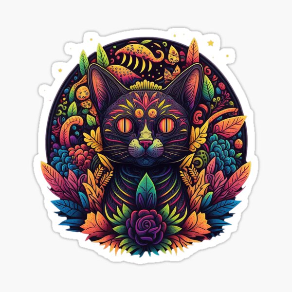 Blooming Floral Cat Day of the Dead Sticker