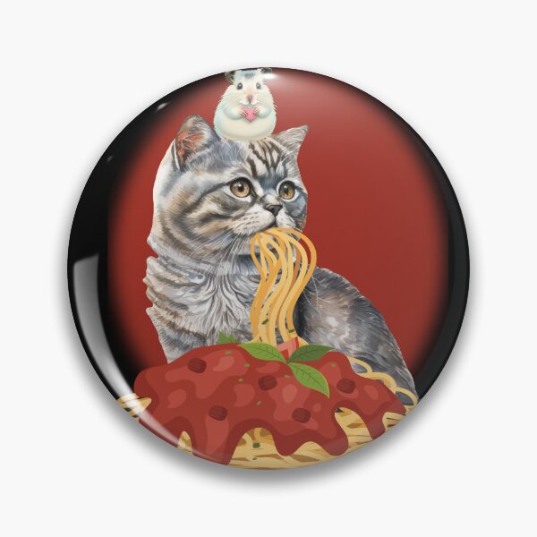 Item preview, CAT EATING SPAGHETTI WITH A GRATEFUL HAMSTER HOLDING A HEART designed and sold by FlutteringWings.