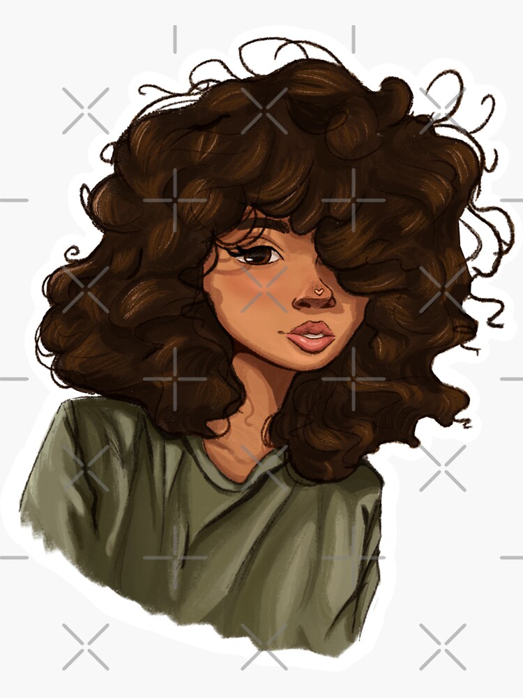 detailed drawing curly hair beautifull face
