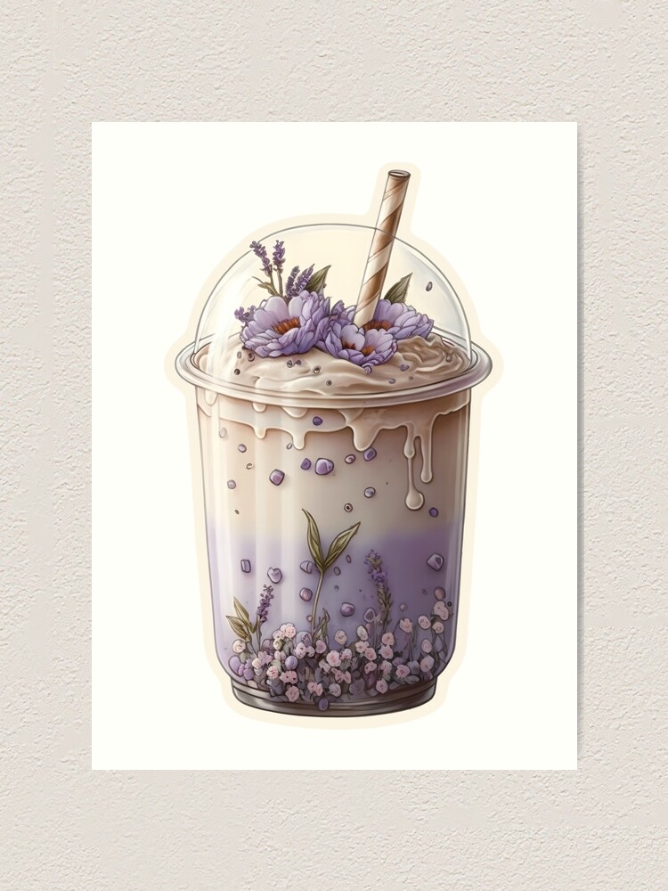 Bubble Boba Milk Tea Drink Purple Flower | Art Print