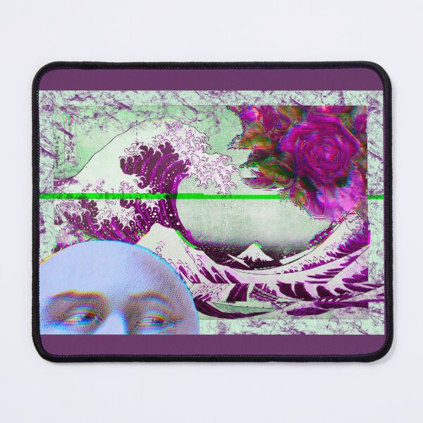 Item preview, The Great Wave of Kanagawa Glitched Collage Flower Moon Retro Vintage 1980s Vibes designed and sold by marie-inks.